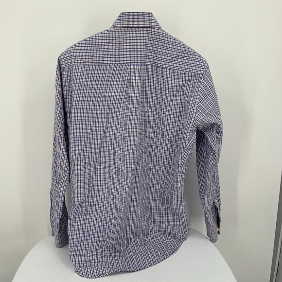 Peter Millar Mens Button-Down Shirt Small Blue Brown Checkered Long Sleeve 100% - Picture 3 of 8